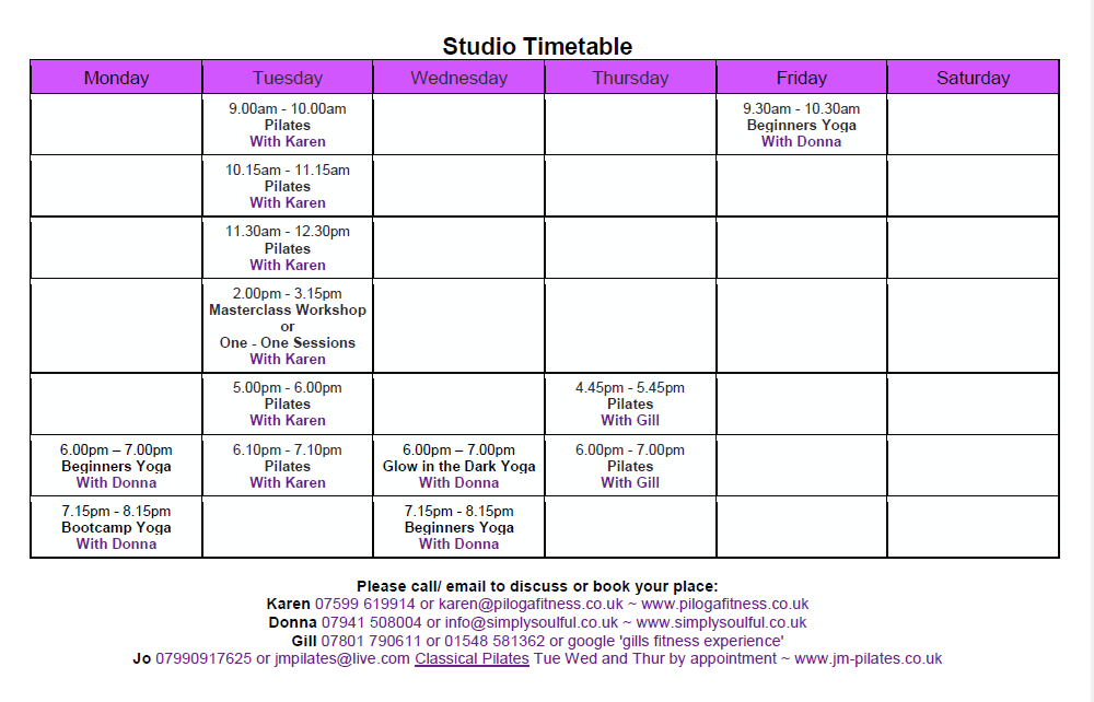 Studio Timetable Jan 2018_karen